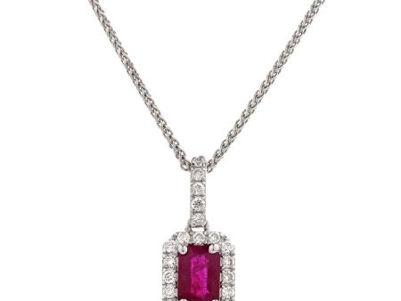 Emerald Cut Ruby Pendant with Diamond Halo Fashion