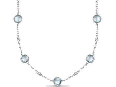 18ct White Gold Diamond And Blue Topaz Necklace Cheap