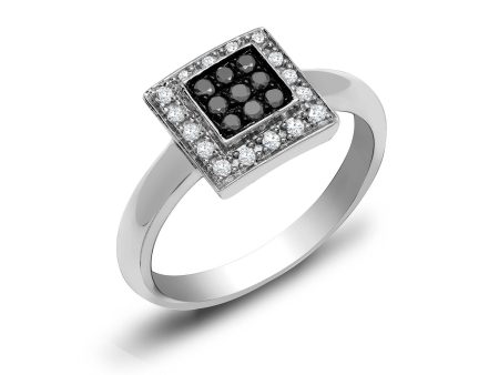 9ct White Gold Diamond And Black Diamond Ring For Cheap