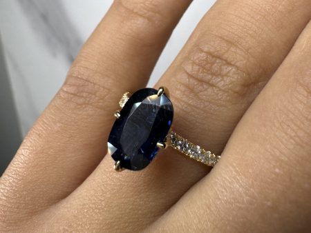 Dorie  Blue Sapphire 4 Carat Under Halo Diamond Shoulder Gemstone Ring Online now