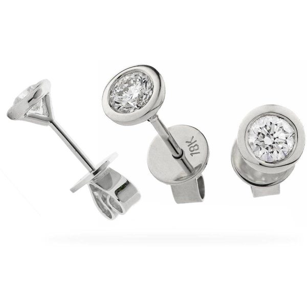 Chastity Round  Brilliant Diamond Rub over Over Setting Solitaire Stud Earrings in 18ct White Gold in 18ct White Gold Sale