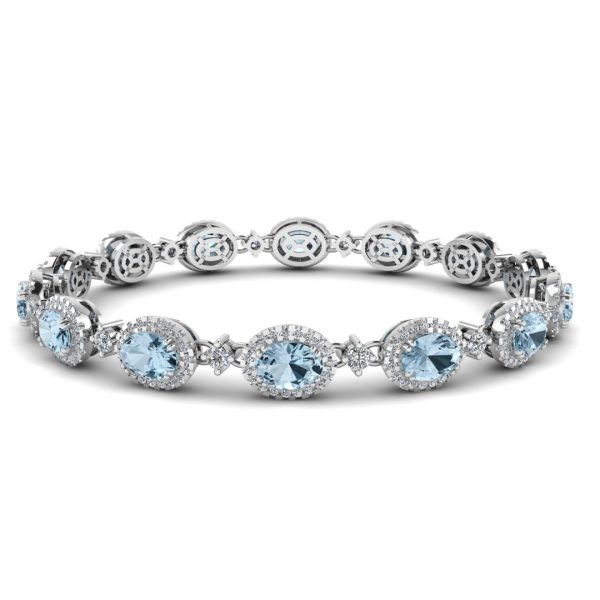 Oval Shape 9 Carat Aquamarine Center Featuring Diamond Halo Bracelet BRHAOCA Online now