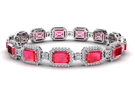 Emerald Shape 14 Carat Ruby Center Featuring Diamond Halo Bracelet BRHAEMR Online Sale