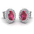 Oval Ruby and Diamond Halo Stud Earrings - EHAOR Sale