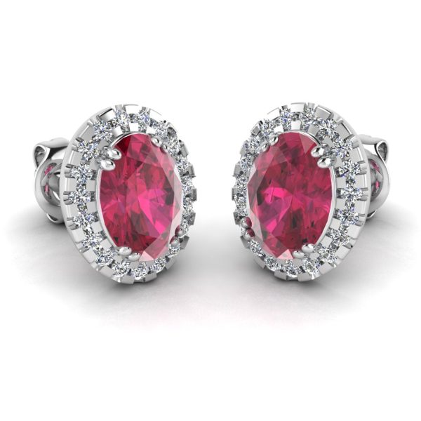 Oval Ruby and Diamond Halo Stud Earrings - EHAOR Sale