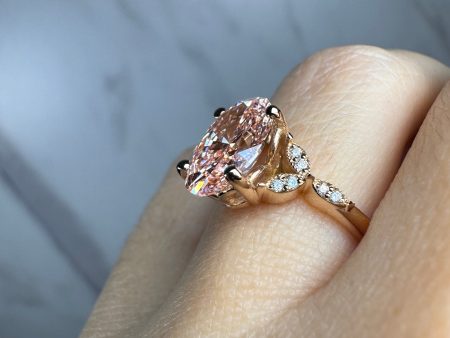 Kristina  Fancy Vivid Pink Oval Cut and Marquise Diamond Shoulder Engagement Ring on Sale