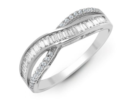 18ct White 0.48ct Dia RBC & Baguette Crossover Ring Fashion