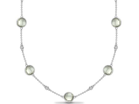 18ct White Gold Diamond And Green Amethyst Necklace on Sale