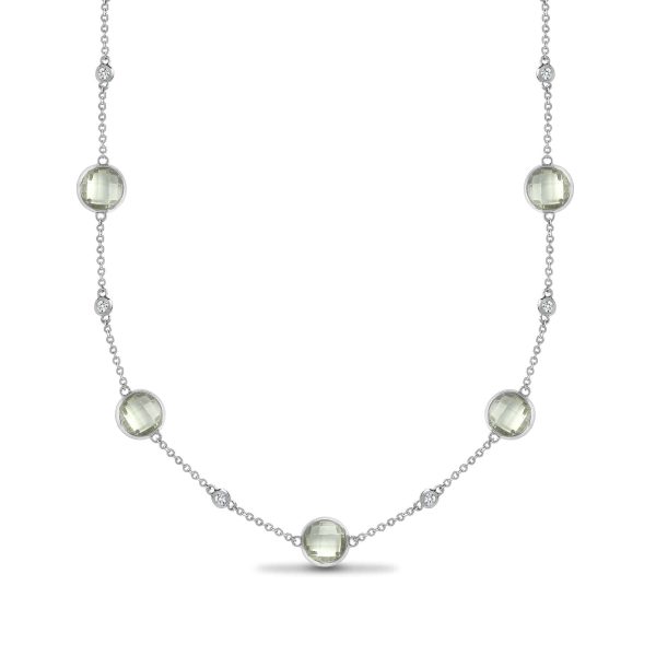 18ct White Gold Diamond And Green Amethyst Necklace on Sale