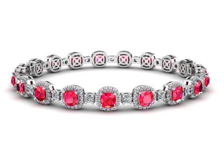 Cushion Shape 8.5 Carat Ruby Featuring Diamond Halo Bracelet BRHACCR Hot on Sale