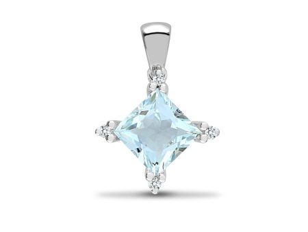 18ct White Gold Diamond And Aquamarine Pendant For Discount