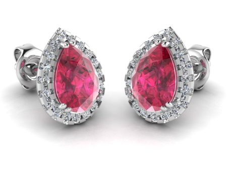 Pear Shape Ruby and Diamond Halo Stud Earrings - EHAPR Online Hot Sale