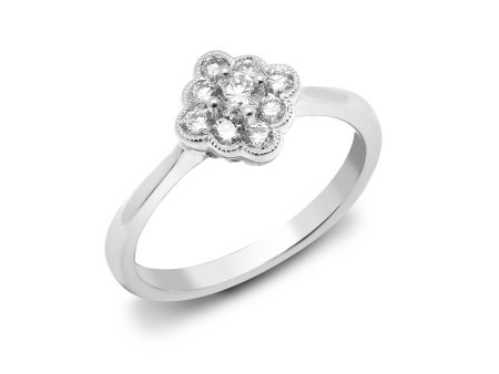 18ct White 0.40ct Diamond Cluster Mill-Grain Edge Ring on Sale