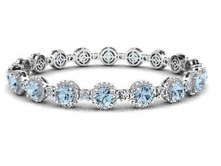 Round Brilliant Shape 8.5 Carat Aquamarine Featuring Diamond Halo Bracelet BRHARBA on Sale