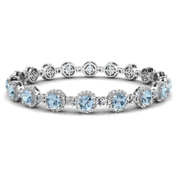 Round Brilliant Shape 8.5 Carat Aquamarine Featuring Diamond Halo Bracelet BRHARBA on Sale