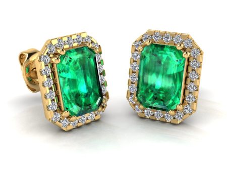 Emerald and Diamond Halo Stud Earrings - EHAEE Sale