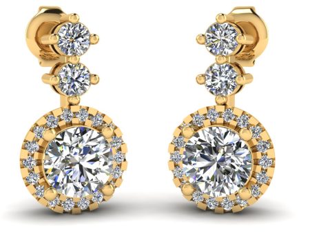 1.10 Carat Round Shape Halo Lab Grown Diamond Drop Earrings E1RBD Online Sale