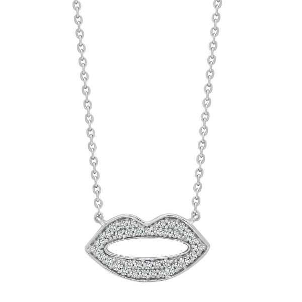 9ct White 15pts Diamond Lips Pendant with 17  Chain Online now