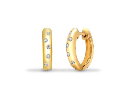 9ct yellow gold 25pt diamond huggie earrings with a hinge and a notched post fixing. Supply