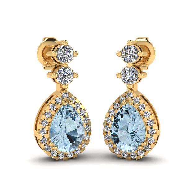 Aquamarine 1.30 Carat Pear Shape Halo Natural Diamond Drop Earrings E1PSA For Sale