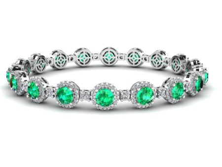 Round Brilliant Shape 8.5 Carat Emerald Gem Featuring Diamond Halo Bracelet BRHARBE Online