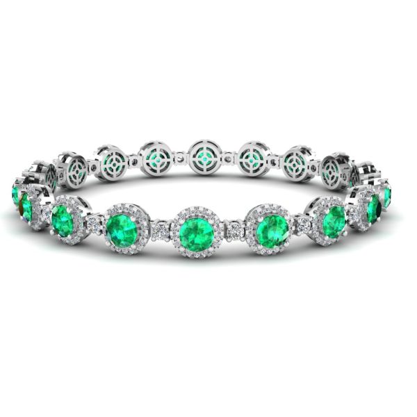 Round Brilliant Shape 8.5 Carat Emerald Gem Featuring Diamond Halo Bracelet BRHARBE Online