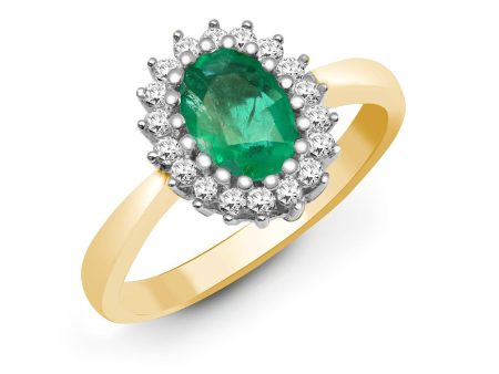 9ct Yellow Gold Diamond And Emerald Ring Online Sale