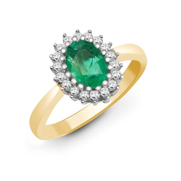 9ct Yellow Gold Diamond And Emerald Ring Online Sale