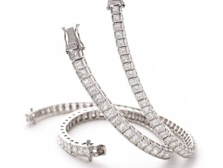 Princess Cut Diamond Line Tennis Bracelet in Semi Bezel Setting. For Sale