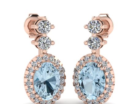 Aquamarine 1.40 Carat Oval Shape Halo Lab Grown Diamond Drop Earrings E1OCA Online Hot Sale