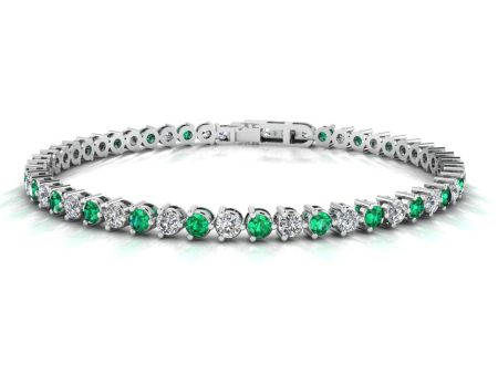 Round Brilliant Diamond and Emerald 3 Claw Bracelet BRDE45512 Online