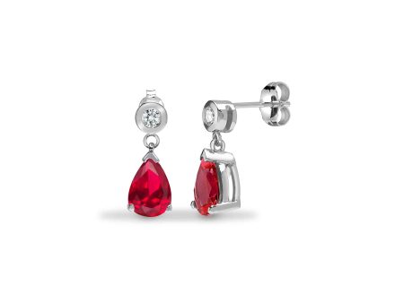 RUBY DROP EARRINGS IN 9K WHITE GOLD Discount