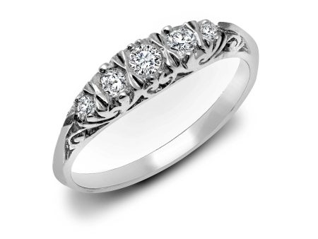 9ct White Gold 5 Stone Diamond Ring Hot on Sale