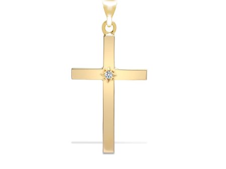 9ct White 0.05ct Star Set Diamond Cross Discount