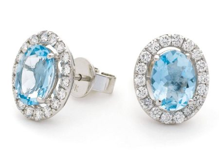 AQUAMARINE HALO STUD EARRINGS on Sale