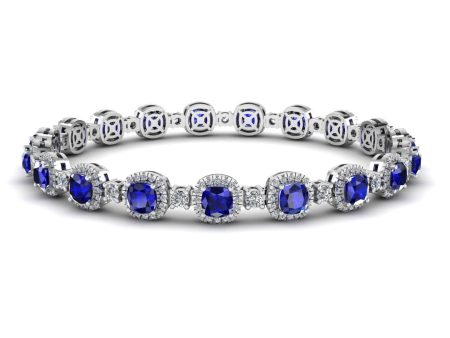 Cushion Shape 8.5 Carat Sapphire Featuring Diamond Halo Bracelet BRHACCS on Sale