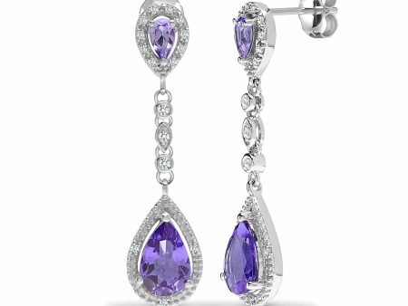 Amethyst Drop Earrings in 9k White Gold Cheap