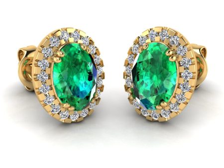 Oval Emerald and Diamond Halo Stud Earrings - EHAOE Discount