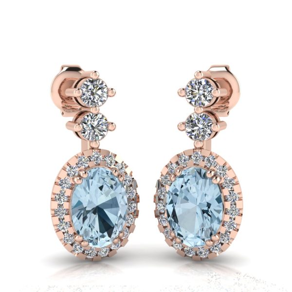 Aquamarine 1.40 Carat Oval Shape Halo Natural Diamond Drop Earrings E1OCA Discount