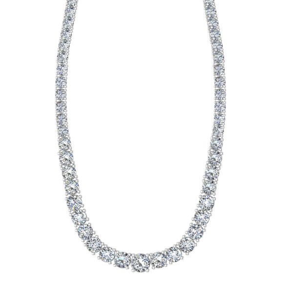 Round Brilliant Cut Graduating Diamond Half 4 Prong Set Tennis Necklace NE210014 For Cheap