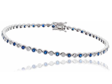 Round Cut Sapphire and Diamond Bracelet in Rub Over Setting Online now