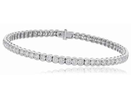 Round Cut Diamond Line Tennis Bracelet in Semi Bezel setting For Sale