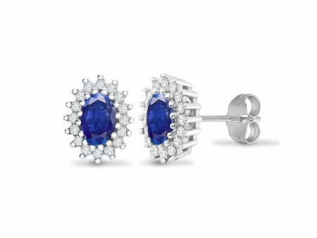 SAPPHIRE HALO STUD EARRINGS IN 9K WHITE GOLD Hot on Sale