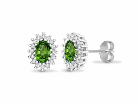 9ct White Gold Diamond And Emerald Stud Earring Sale