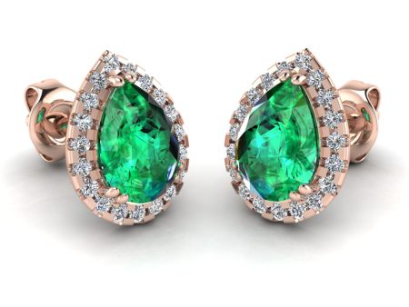 Pear Shape Emerald and Diamond Halo Stud Earrings - EHAPE Fashion