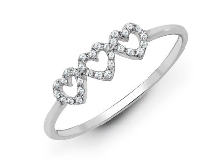 18ct White 0.10ct Diamond 3 x Heart Ring For Cheap