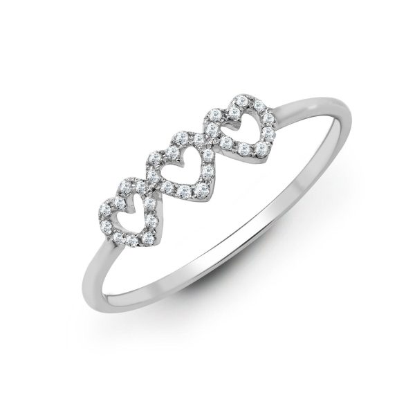 18ct White 0.10ct Diamond 3 x Heart Ring For Cheap