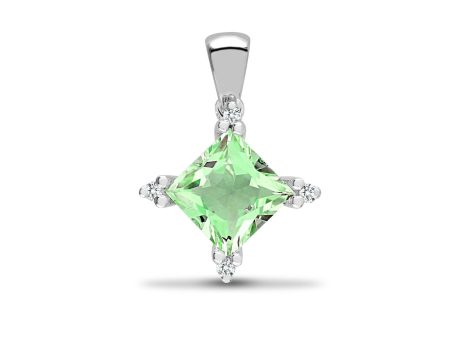 18ct White Gold Diamond And Green Amethyst Pendant Fashion