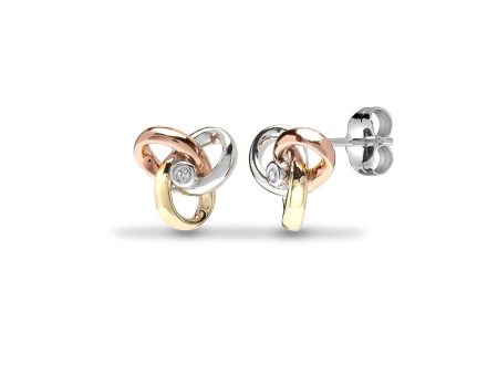 DIAMOND KNOT STUD EARRINGS IN 9K THREE-COLOUR GOLD Online Sale