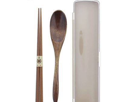 Ishida Cutlery Set Natural Twin Painted Chopsticks & Chopstick Storage Box & Spoon Set Cheap